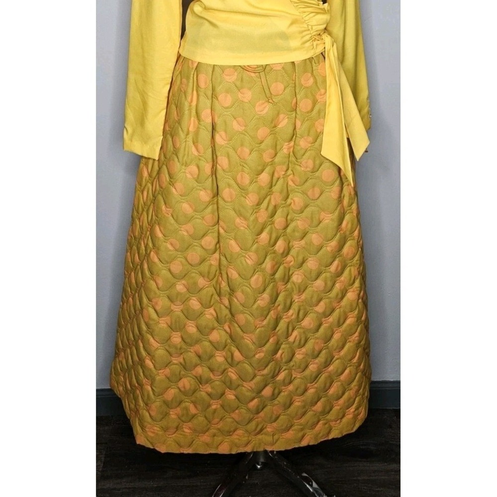 VTG 1970s Alex Colman California Vintage Chartreuse Quilted Maxi Skirt Medium